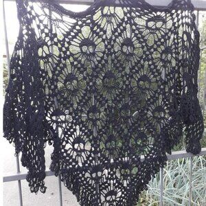 Hand-Crocheted Skull Shawl – Black Gothic Lace Wrap | Festival Boho Witchy Style